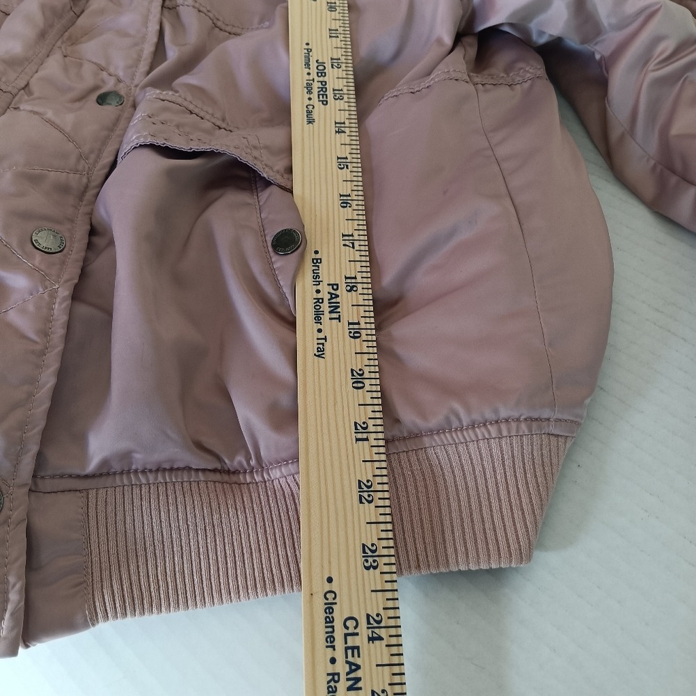 American Eagle Bomber Jacket Womens Large Pink Sherpa Lined Hooded Utility Coat - Picture 5 of 10